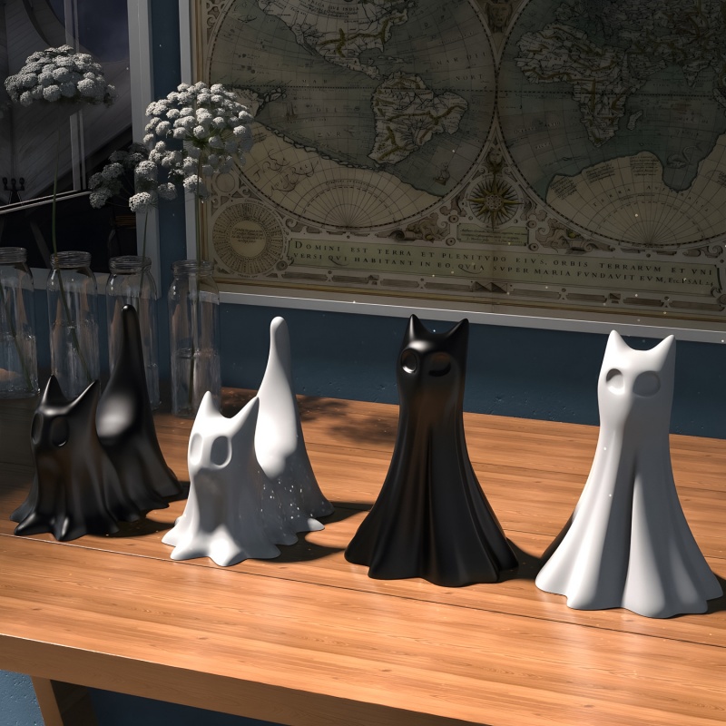 Ghost Cat Halloween Desktop Or - Candle Making Ideas 评论和价格